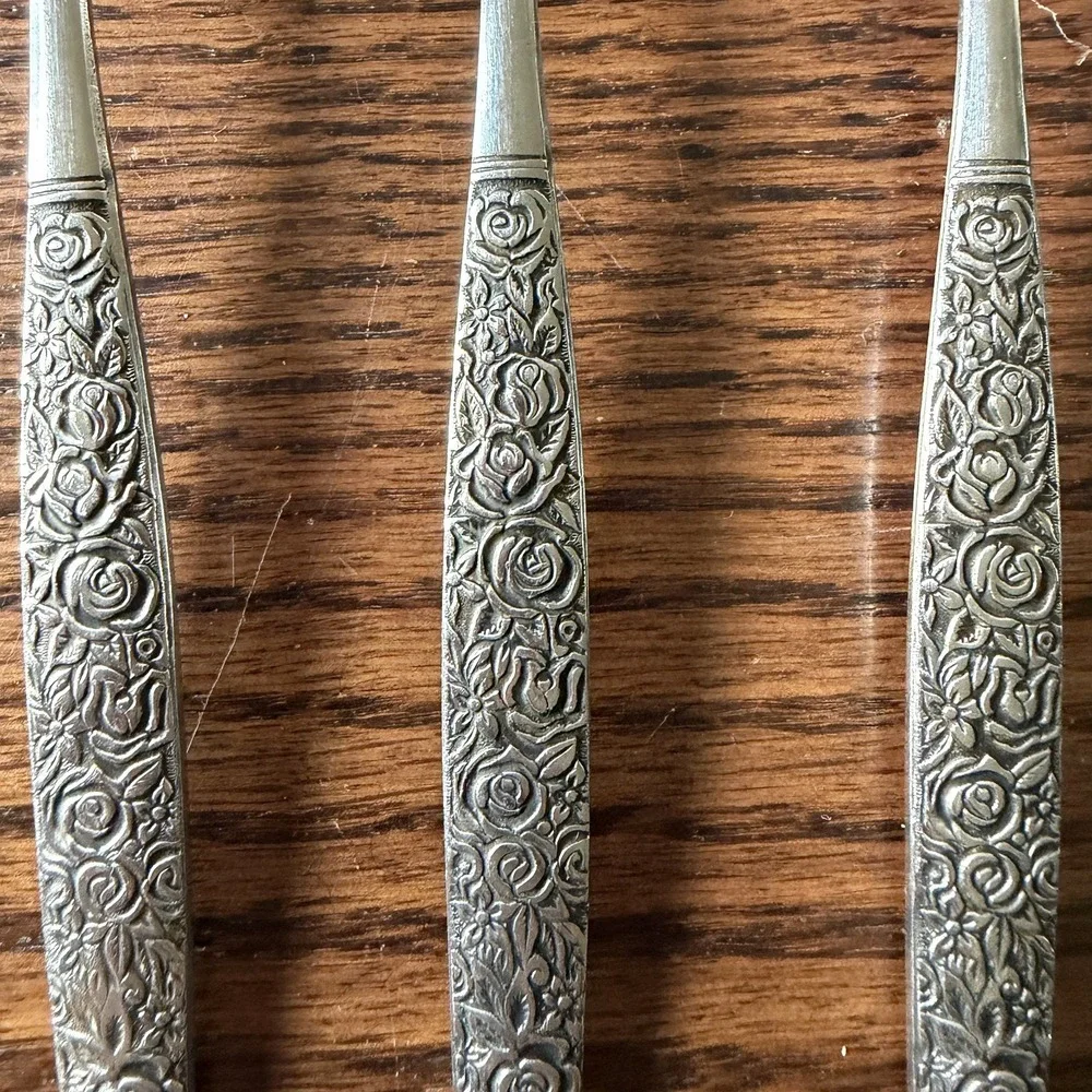 Vintage 11-Piece Stainless Steel Japan Rose Floral Flatware Lot